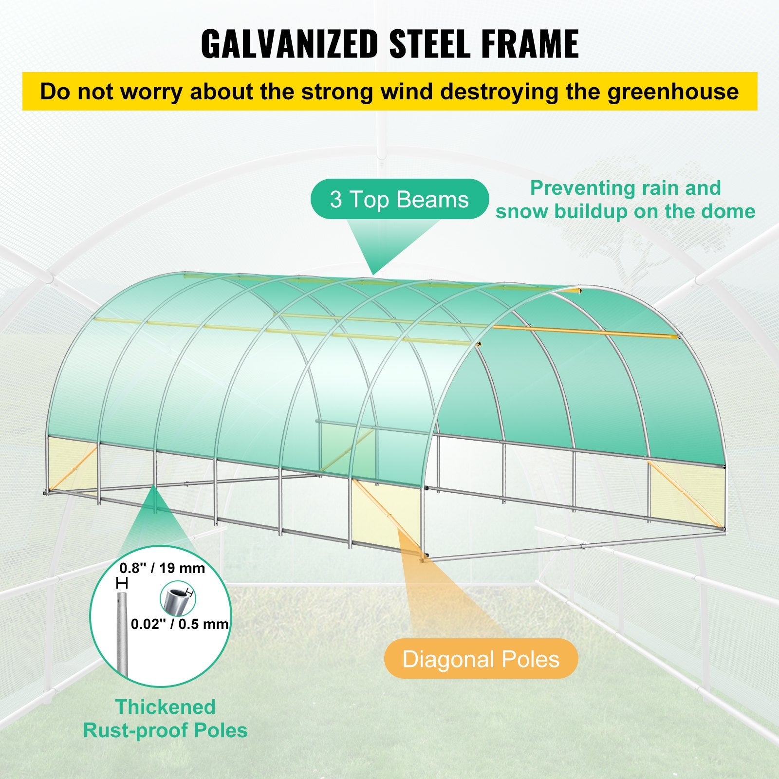 Walk-in Tunnel Greenhouse Galvanized Frame Waterproof Cover 20x10x7 ft V952-YDSDWS20107FTIA39V0