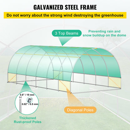 Walk-in Tunnel Greenhouse Galvanized Frame Waterproof Cover 20x10x7 ft V952-YDSDWS20107FTIA39V0