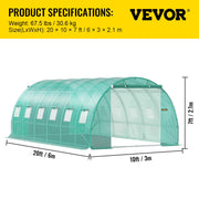 Walk-in Tunnel Greenhouse Galvanized Frame Waterproof Cover 20x10x7 ft V952-YDSDWS20107FTIA39V0
