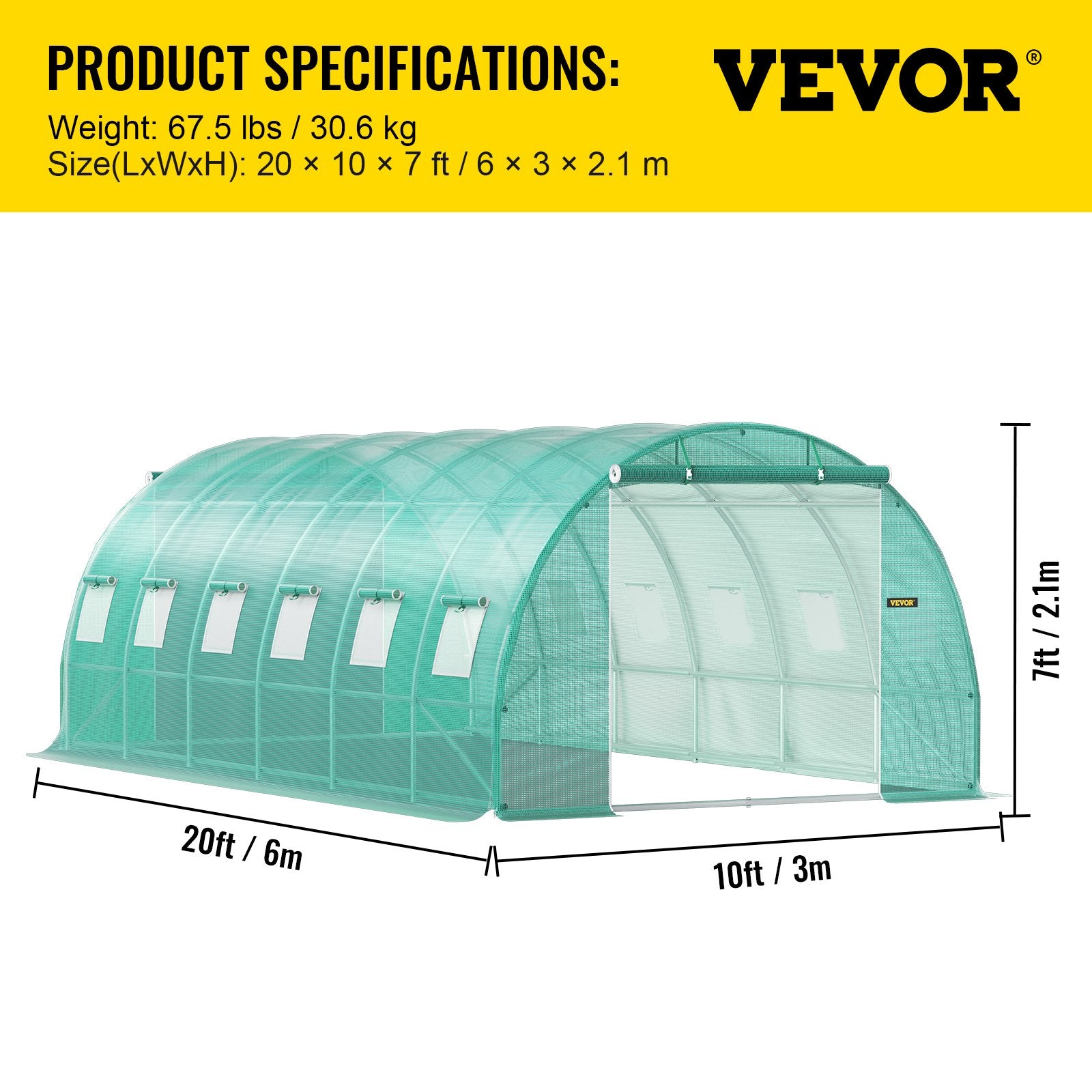 Walk-in Tunnel Greenhouse Galvanized Frame Waterproof Cover 20x10x7 ft V952-YDSDWS20107FTIA39V0