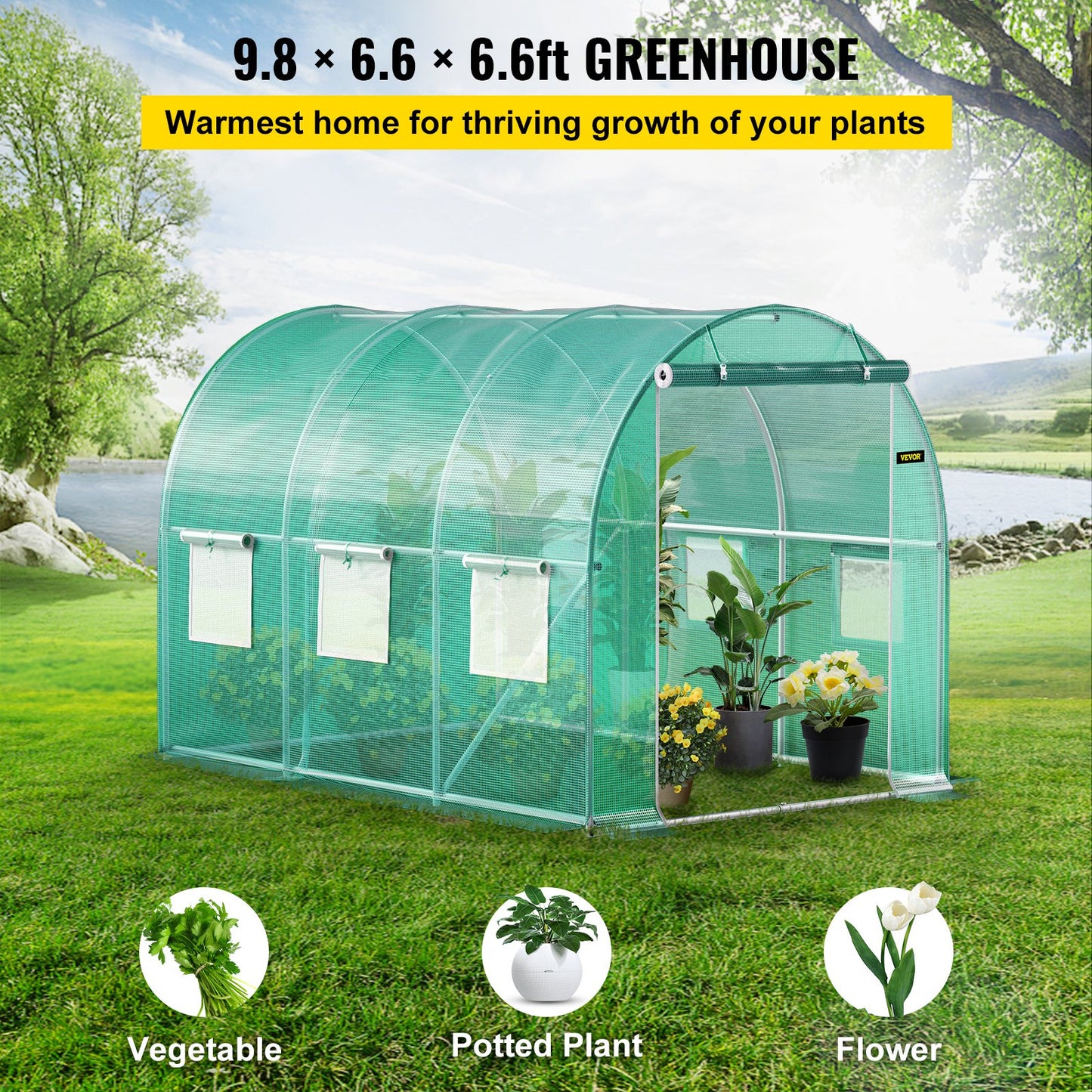 Walk-in Tunnel Greenhouse, 3 x 2 x 2 m, Portable Plant Hot House with Galvanised Steel Frame, 1 Top Bar, V952-YDSDWSL1077FTKHD5V0