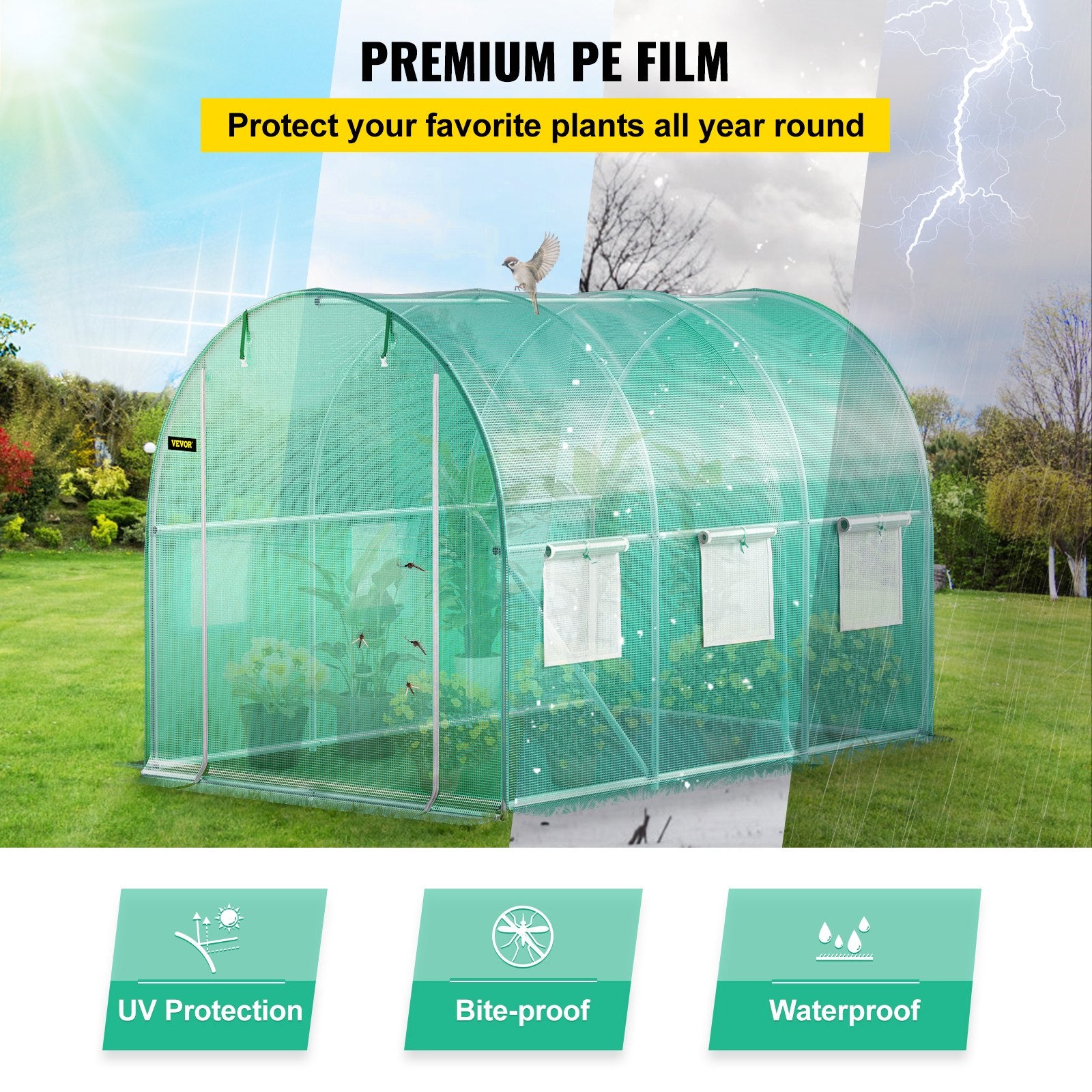 Walk-in Tunnel Greenhouse, 3 x 2 x 2 m, Portable Plant Hot House with Galvanised Steel Frame, 1 Top Bar, V952-YDSDWSL1077FTKHD5V0