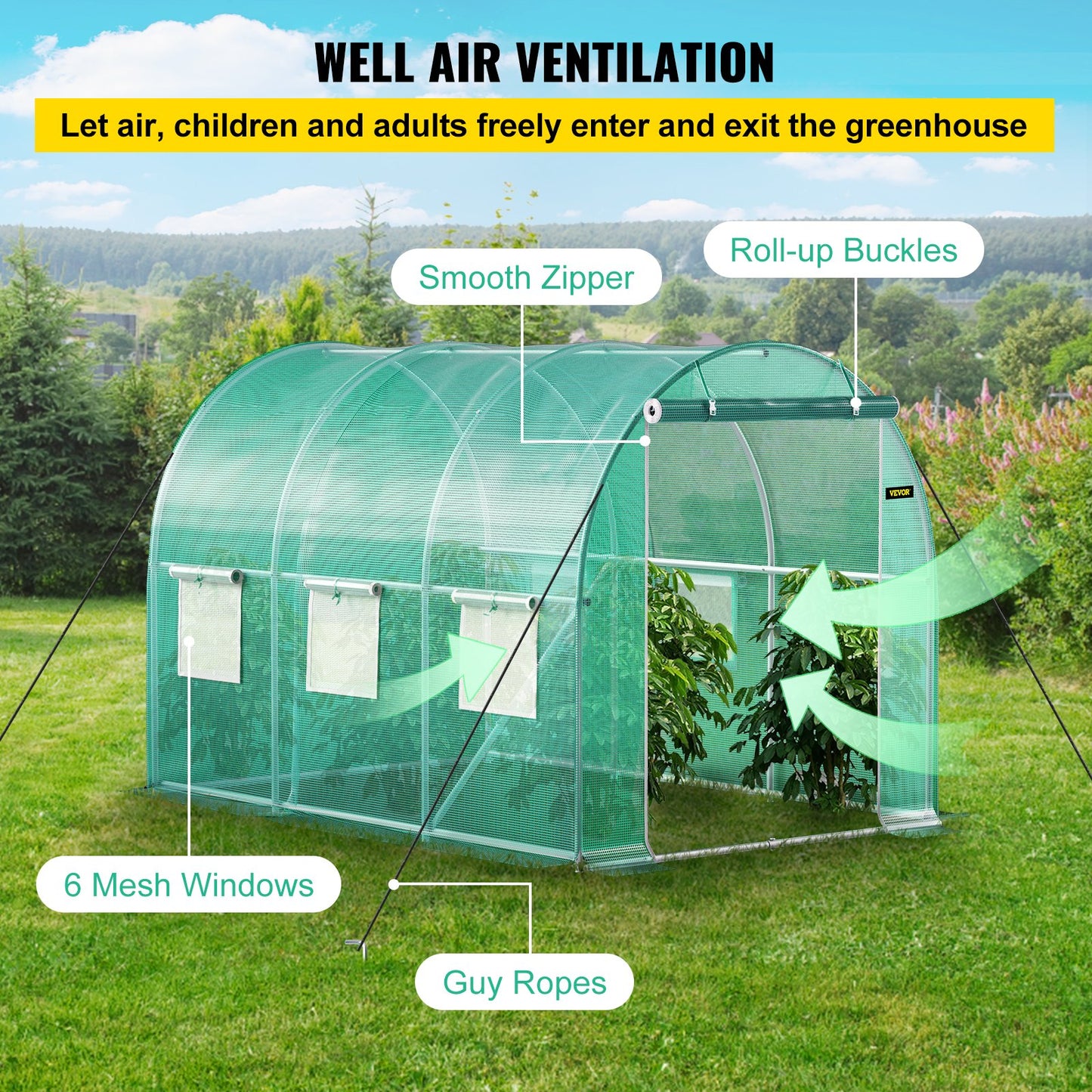 Walk-in Tunnel Greenhouse, 3 x 2 x 2 m, Portable Plant Hot House with Galvanised Steel Frame, 1 Top Bar, V952-YDSDWSL1077FTKHD5V0