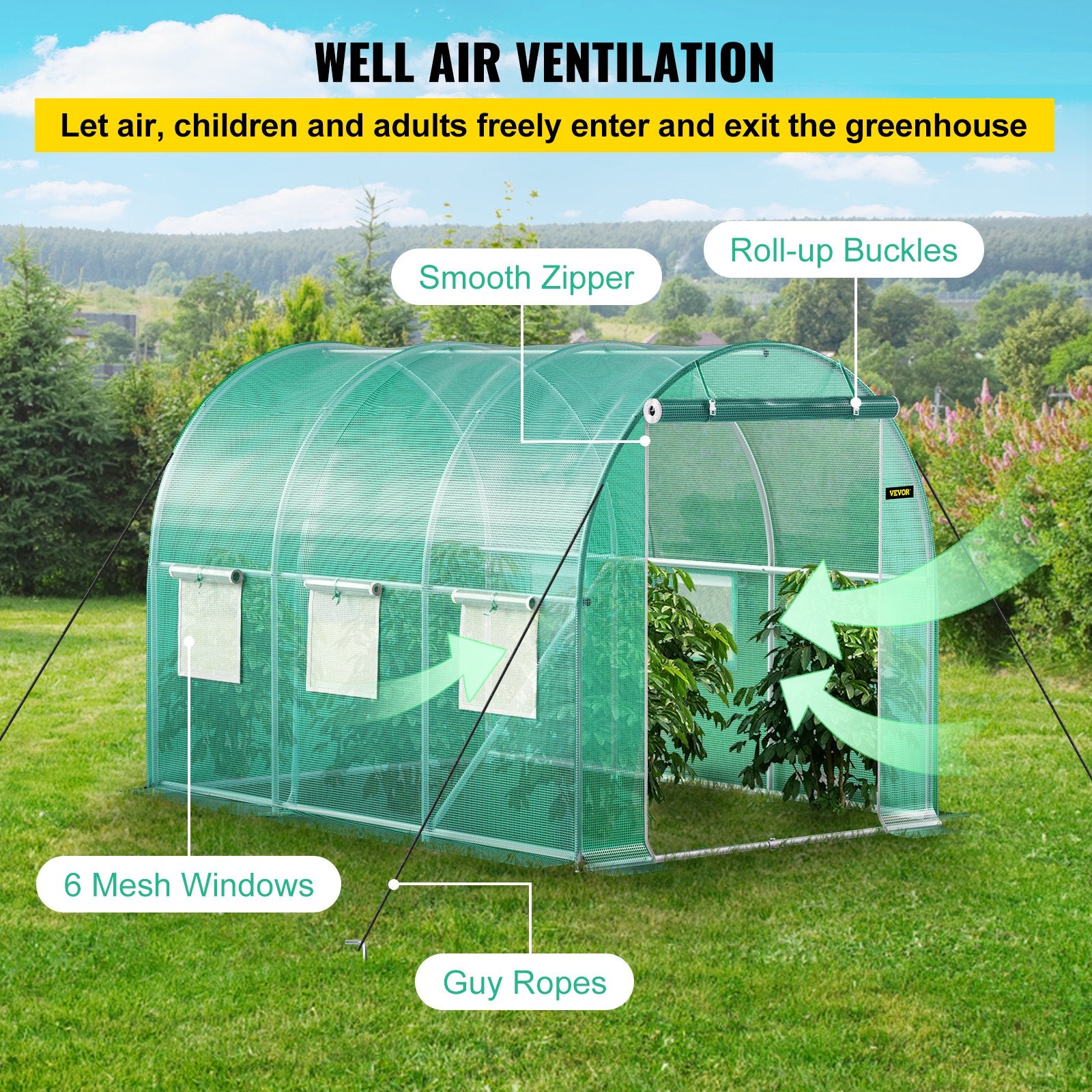 Walk-in Tunnel Greenhouse, 3 x 2 x 2 m, Portable Plant Hot House with Galvanised Steel Frame, 1 Top Bar, V952-YDSDWSL1077FTKHD5V0