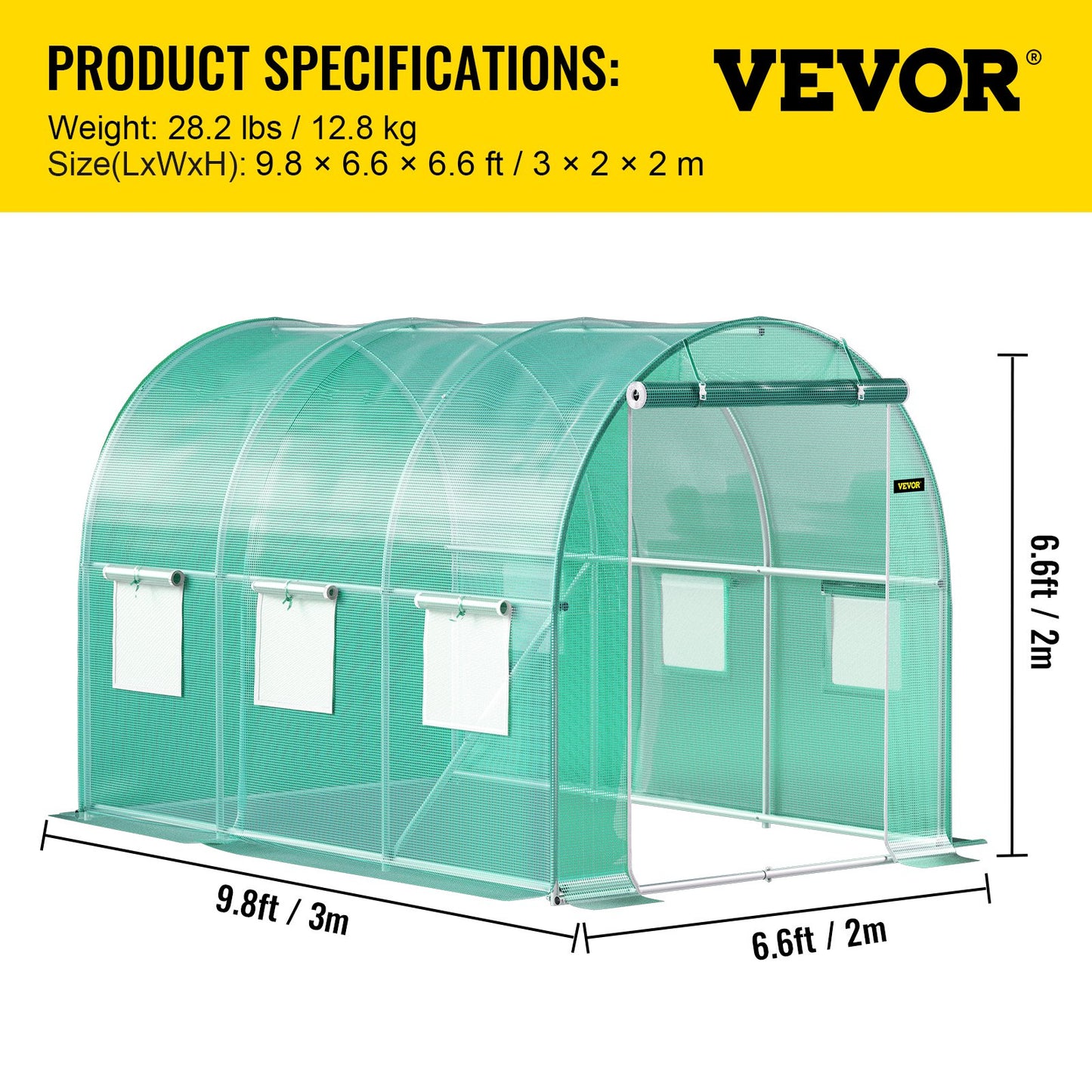 Walk-in Tunnel Greenhouse, 3 x 2 x 2 m, Portable Plant Hot House with Galvanised Steel Frame, 1 Top Bar, V952-YDSDWSL1077FTKHD5V0