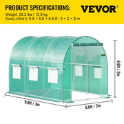 Walk-in Tunnel Greenhouse, 3 x 2 x 2 m, Portable Plant Hot House with Galvanised Steel Frame, 1 Top Bar, V952-YDSDWSL1077FTKHD5V0
