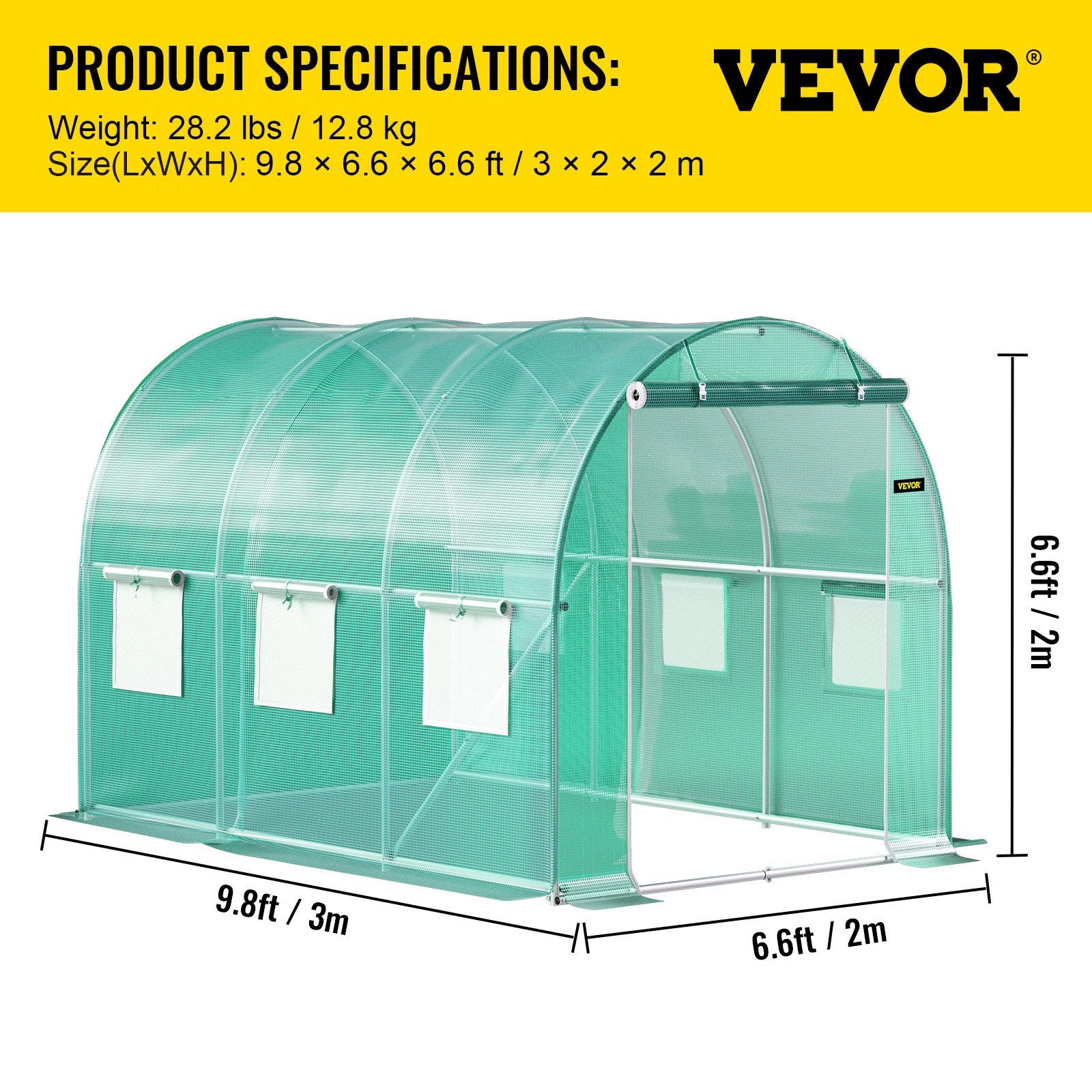 Walk-in Tunnel Greenhouse, 3 x 2 x 2 m, Portable Plant Hot House with Galvanised Steel Frame, 1 Top Bar, V952-YDSDWSL1077FTKHD5V0