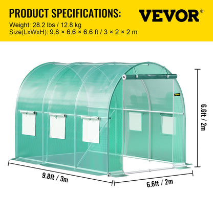 Walk-in Tunnel Greenhouse, 3 x 2 x 2 m, Portable Plant Hot House with Galvanised Steel Frame, 1 Top Bar, V952-YDSDWSL1077FTKHD5V0