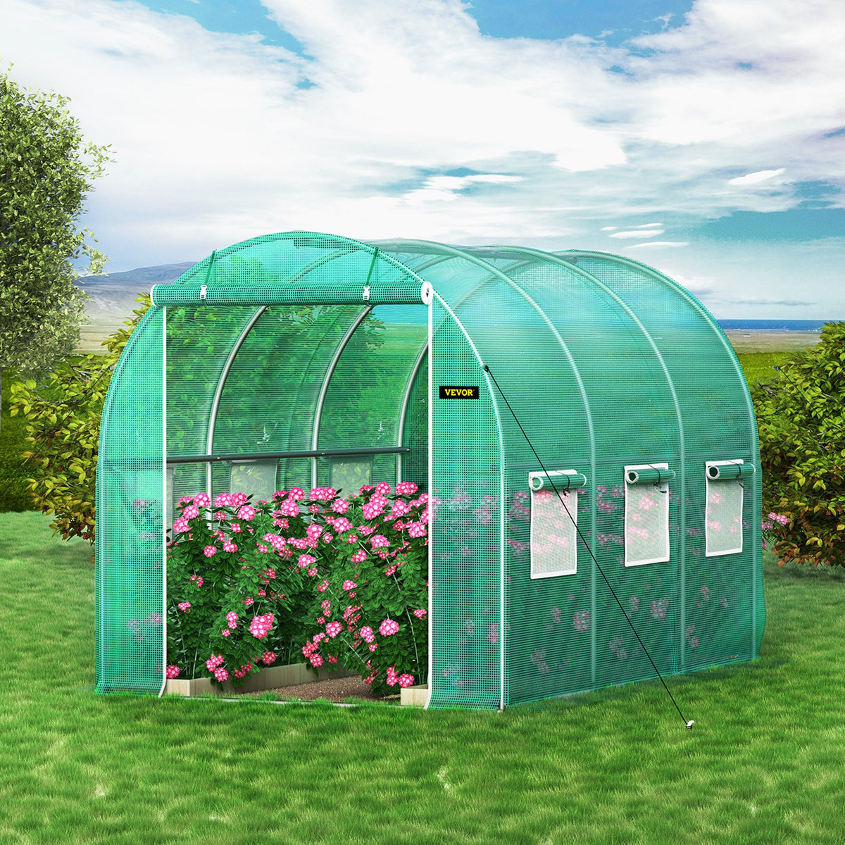 Walk-in Tunnel Greenhouse, 3 x 2 x 2 m, Portable Plant Hot House with Galvanised Steel Frame, 1 Top Bar, V952-YDSDWSL1077FTKHD5V0