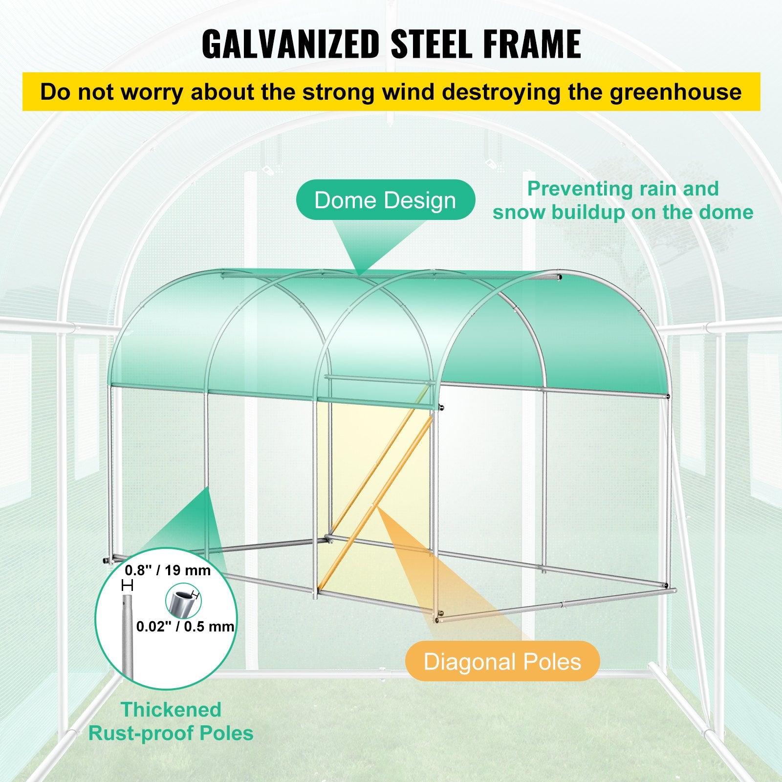 Walk-in Tunnel Greenhouse Galvanized Frame & Waterproof Cover 12x7x7 ft V952-YDSDWSL1277FTLT3OV0