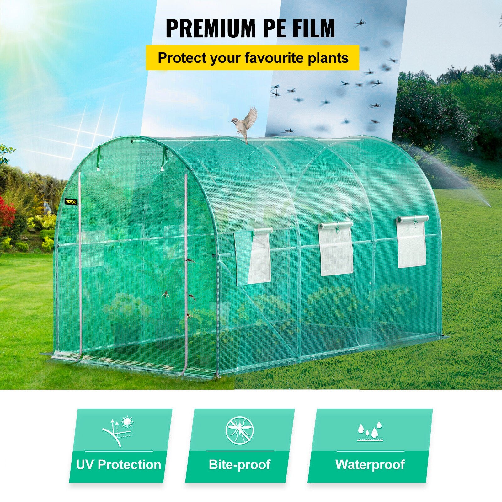 Walk-in Tunnel Greenhouse Galvanized Frame & Waterproof Cover 12x7x7 ft V952-YDSDWSL1277FTLT3OV0