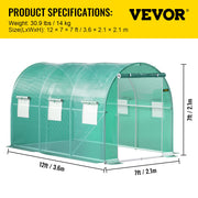 Walk-in Tunnel Greenhouse Galvanized Frame & Waterproof Cover 12x7x7 ft V952-YDSDWSL1277FTLT3OV0