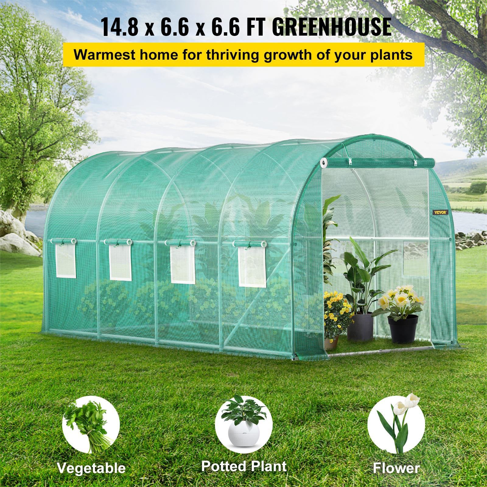 Walk-in Tunnel Greenhouse Galvanized Frame & Waterproof Cover 15x7x7 ft V952-YDSDWSL1577FTL1FIV0
