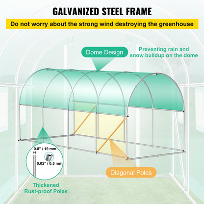 Walk-in Tunnel Greenhouse Galvanized Frame & Waterproof Cover 15x7x7 ft V952-YDSDWSL1577FTL1FIV0