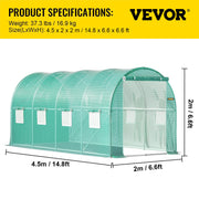 Walk-in Tunnel Greenhouse Galvanized Frame & Waterproof Cover 15x7x7 ft V952-YDSDWSL1577FTL1FIV0
