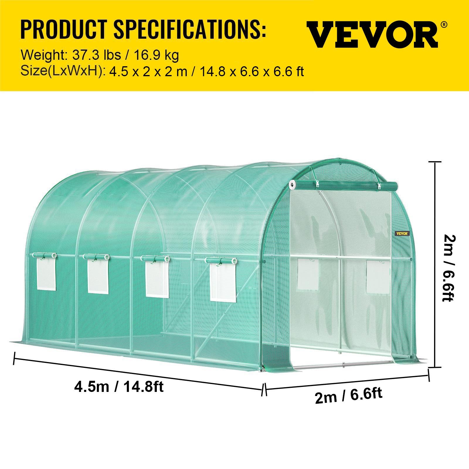 Walk-in Tunnel Greenhouse Galvanized Frame & Waterproof Cover 15x7x7 ft V952-YDSDWSL1577FTL1FIV0