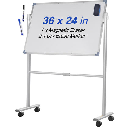 Mobile Dry Erase Board Magnetic Whiteboard w/ Stand 60 x 90cm Double Sided V952-YDSMBBB3624INEY10V0