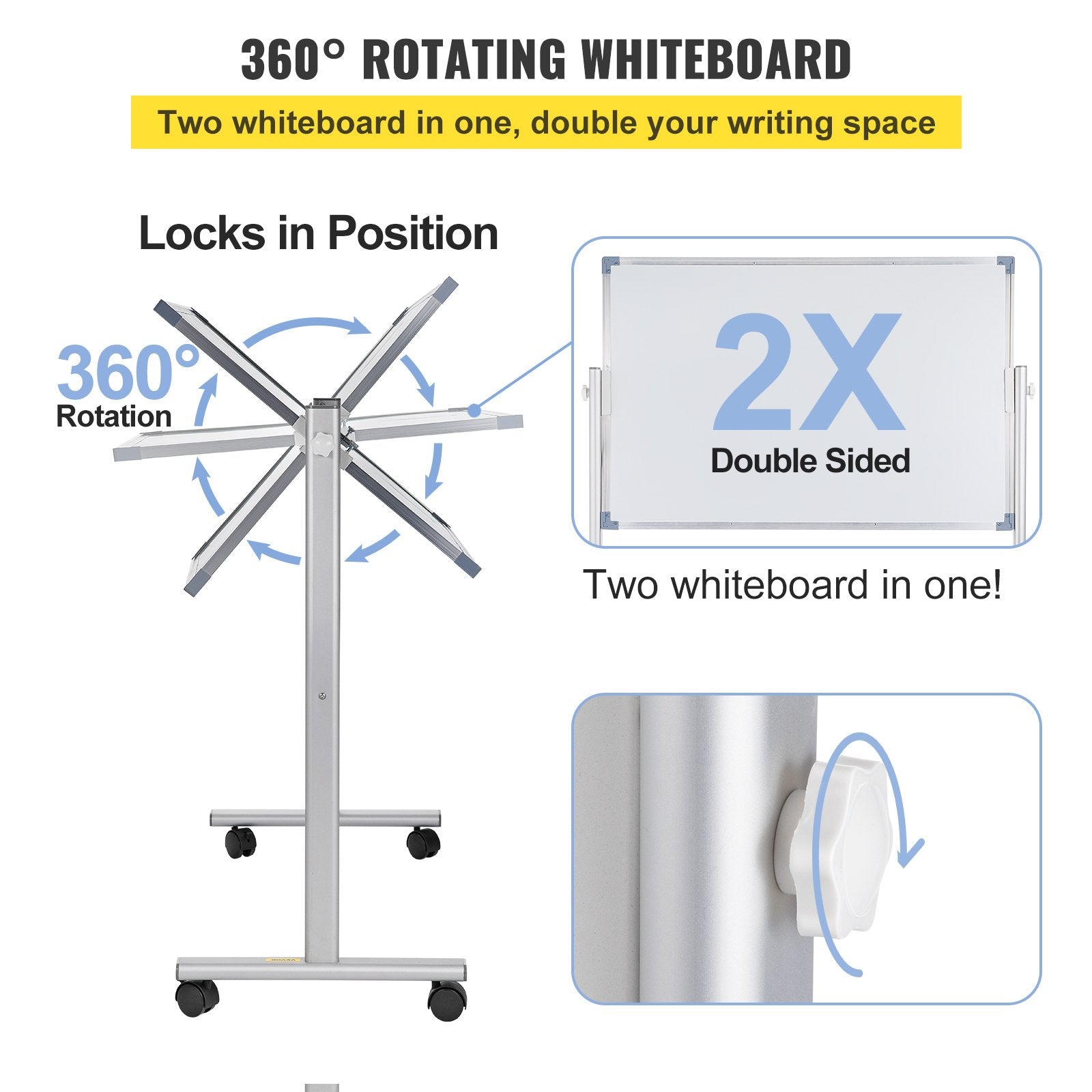 Mobile Dry Erase Board Magnetic Whiteboard w/ Stand 60 x 90cm Double Sided V952-YDSMBBB3624INEY10V0