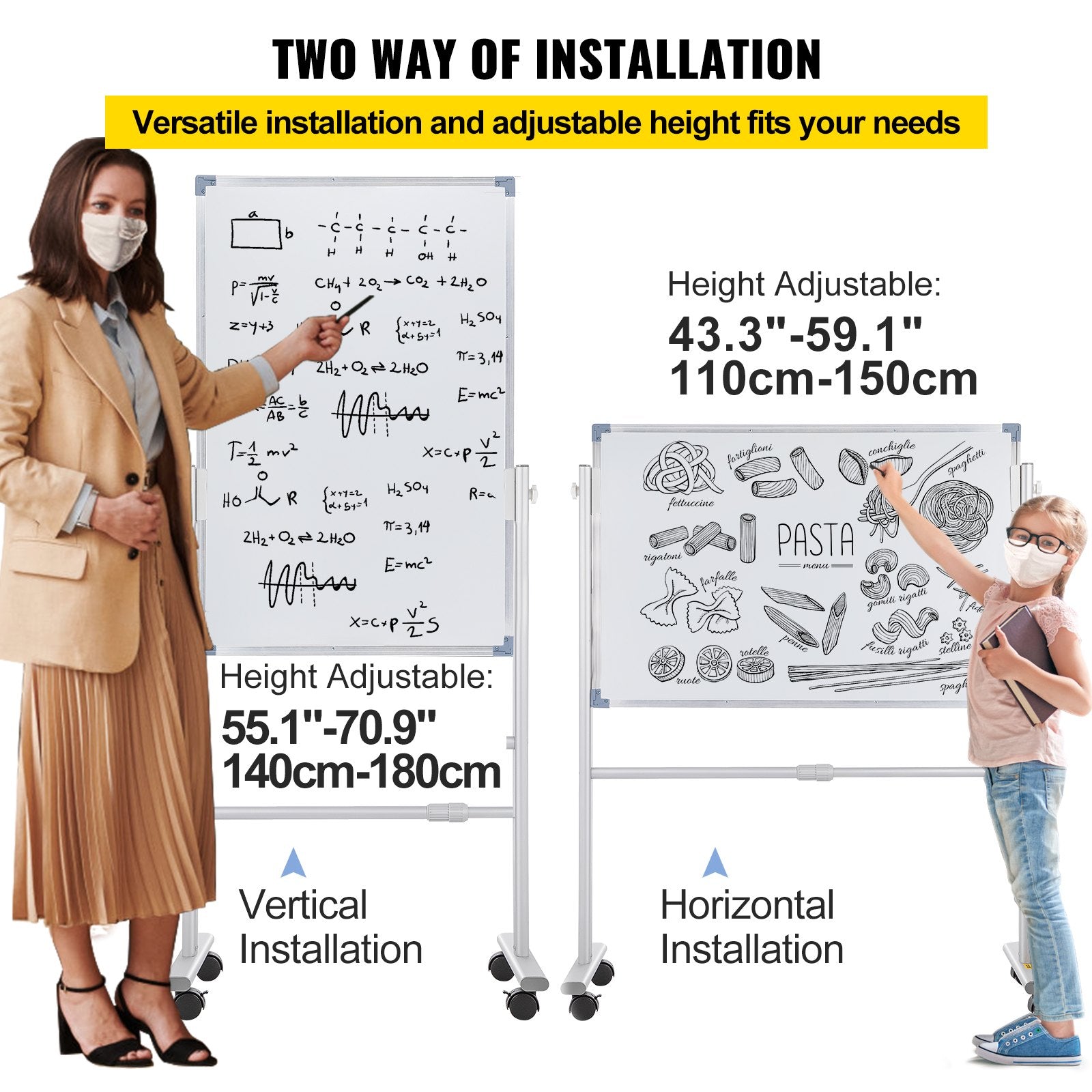 Mobile Dry Erase Board Magnetic Whiteboard w/ Stand 60 x 90cm Double Sided V952-YDSMBBB3624INEY10V0