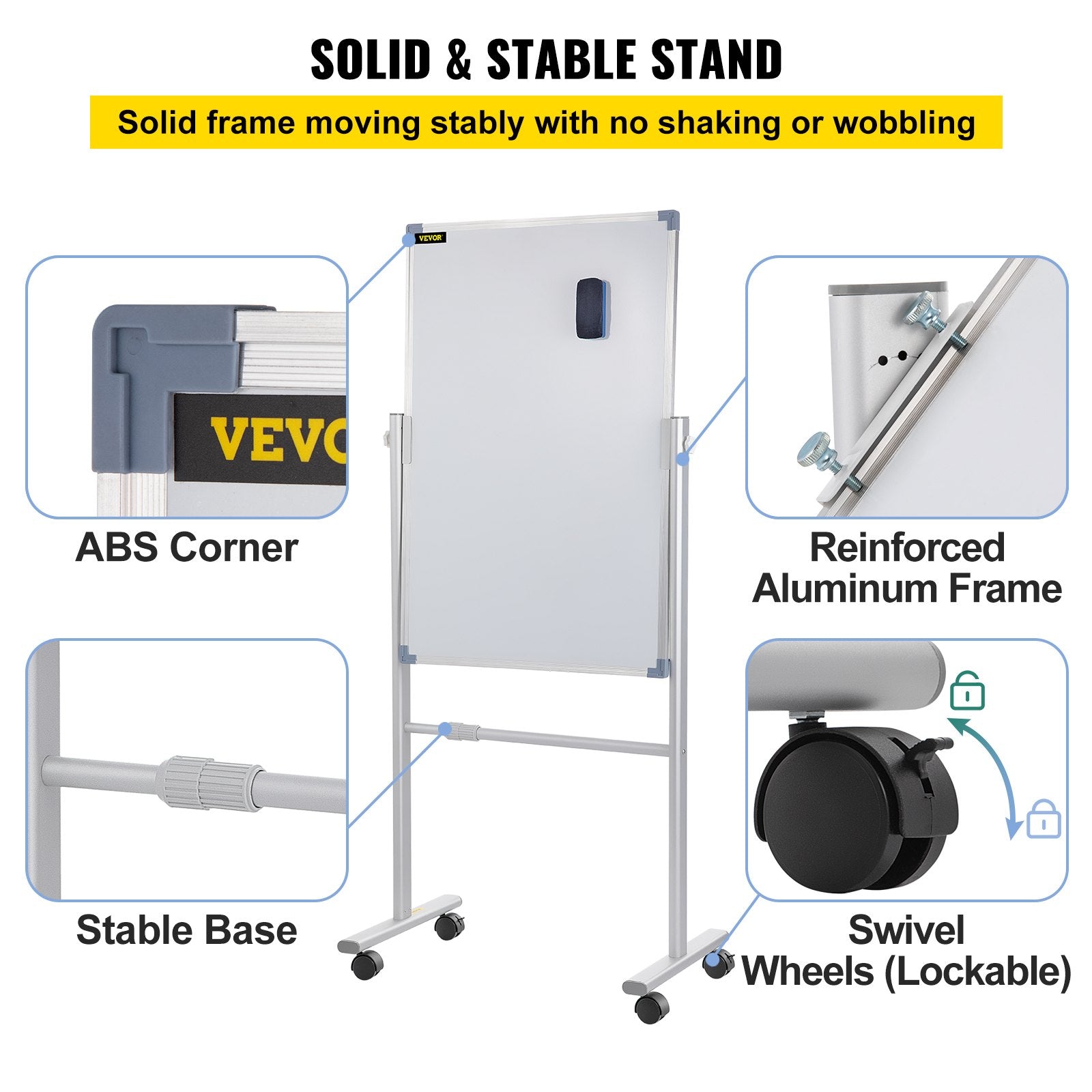 Mobile Dry Erase Board Magnetic Whiteboard w/ Stand 60 x 90cm Double Sided V952-YDSMBBB3624INEY10V0