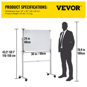 Mobile Dry Erase Board Magnetic Whiteboard w/ Stand 60 x 90cm Double Sided V952-YDSMBBB3624INEY10V0