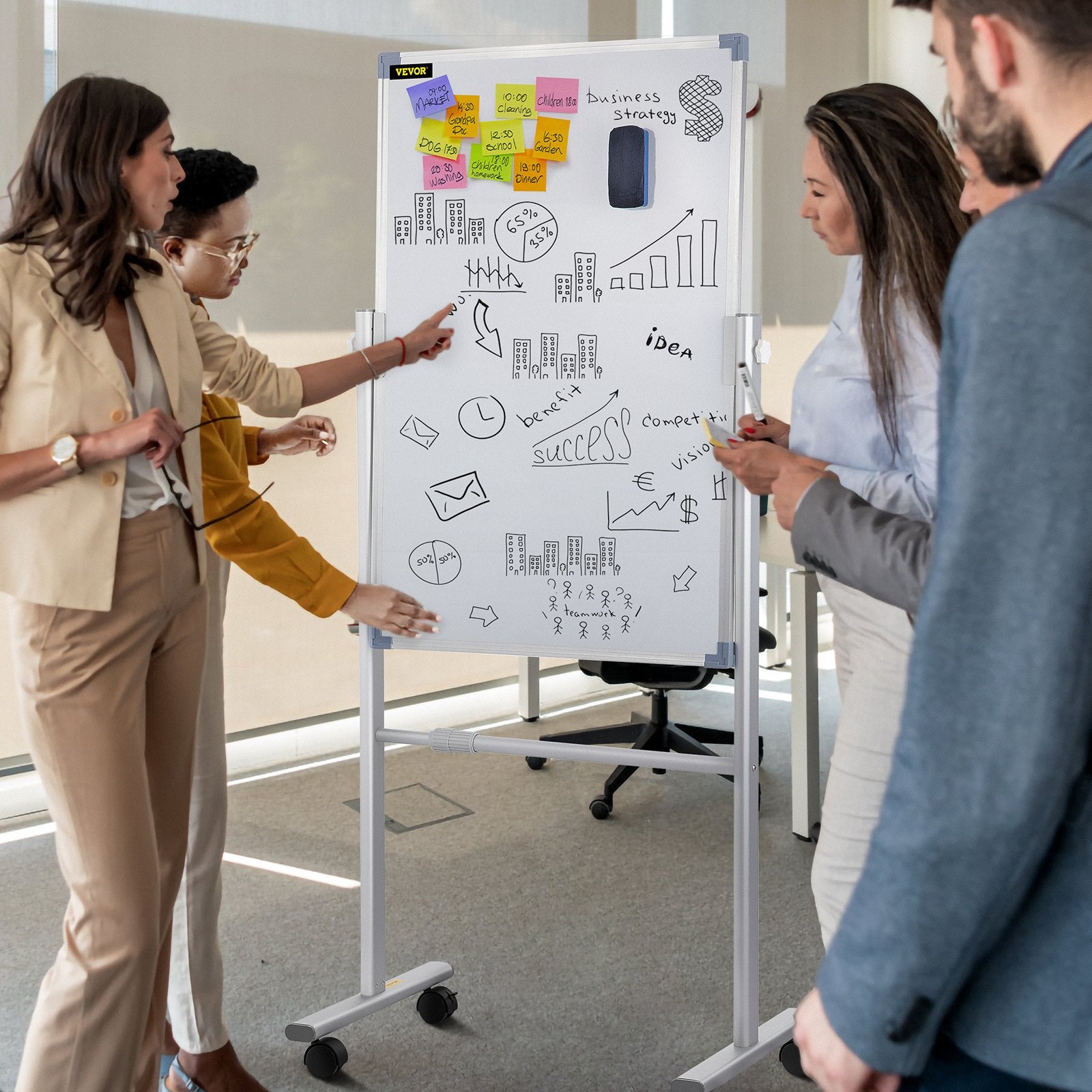 Mobile Dry Erase Board Magnetic Whiteboard w/ Stand 60 x 90cm Double Sided V952-YDSMBBB3624INEY10V0