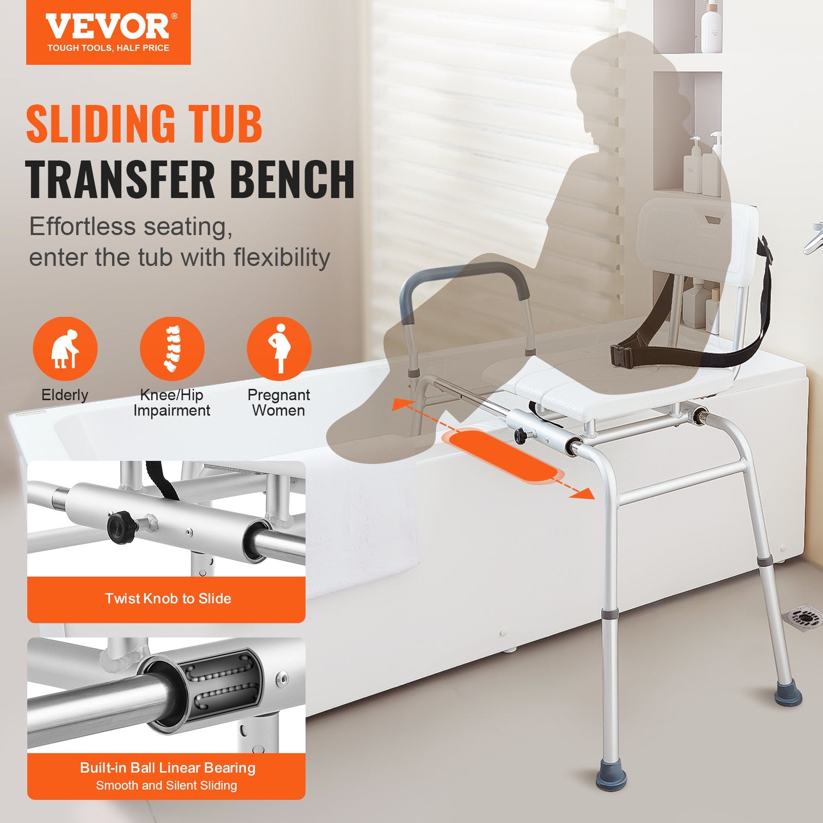 Sliding Tub Transfer Bench Shower Chair & Cut-Out Seat Reversible Backrest V952-YDSYGZYTLSLBHHUJMV0