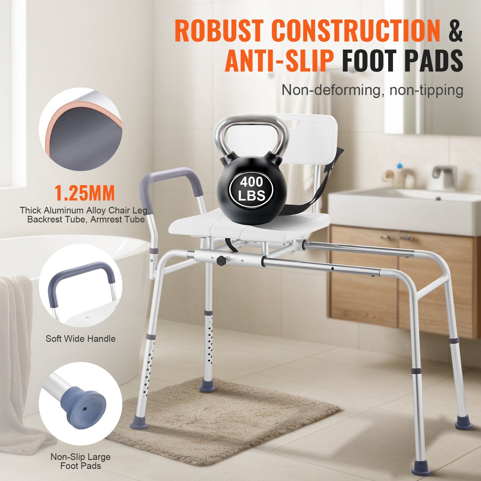 Sliding Tub Transfer Bench Shower Chair & Cut-Out Seat Reversible Backrest V952-YDSYGZYTLSLBHHUJMV0