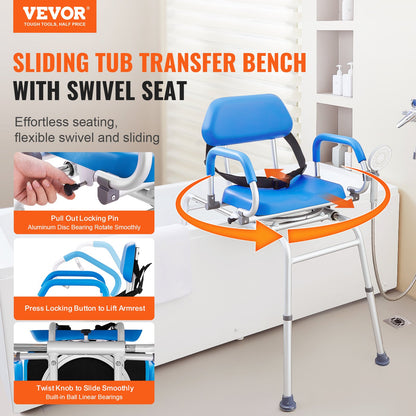 Sliding Tub Transfer Bench with 360 Degree Swivel Seat, Sliding Shower Chair with Pivoting Armrest & Padded V952-YDSYGZYTLSLK85WSBV0