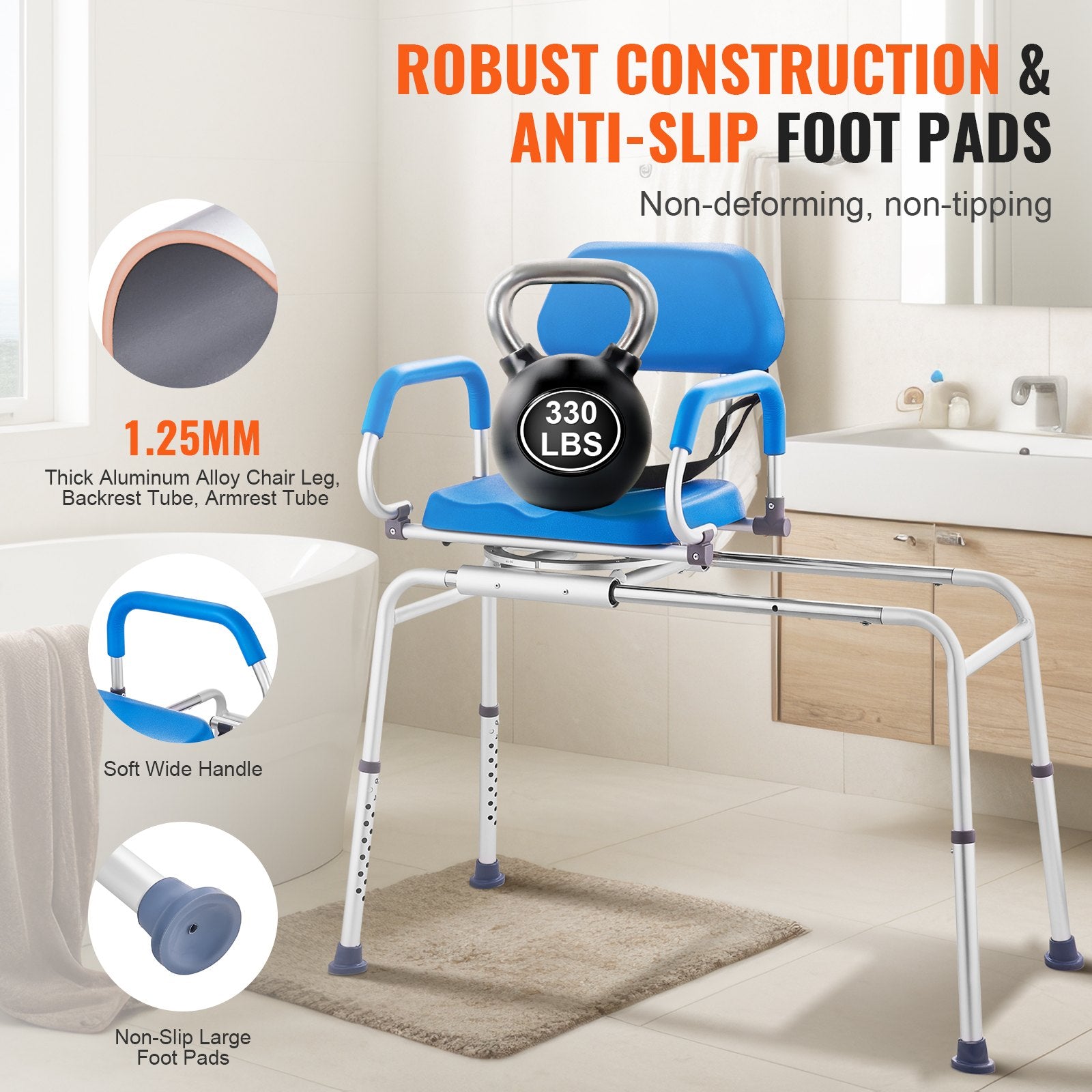 Sliding Tub Transfer Bench with 360 Degree Swivel Seat, Sliding Shower Chair with Pivoting Armrest & Padded V952-YDSYGZYTLSLK85WSBV0