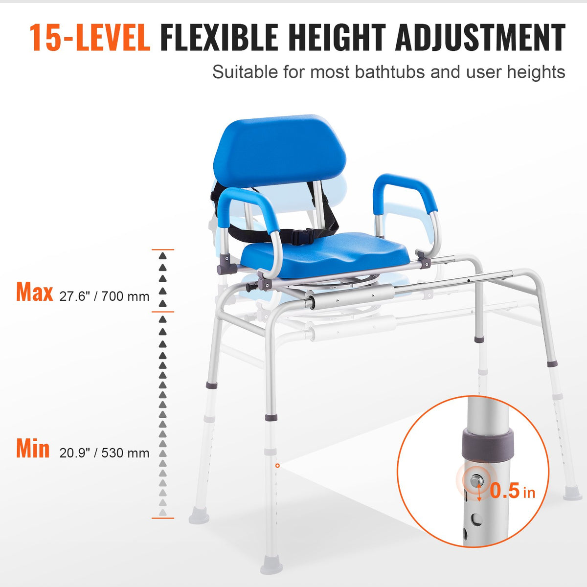 Sliding Tub Transfer Bench with 360 Degree Swivel Seat, Sliding Shower Chair with Pivoting Armrest & Padded V952-YDSYGZYTLSLK85WSBV0