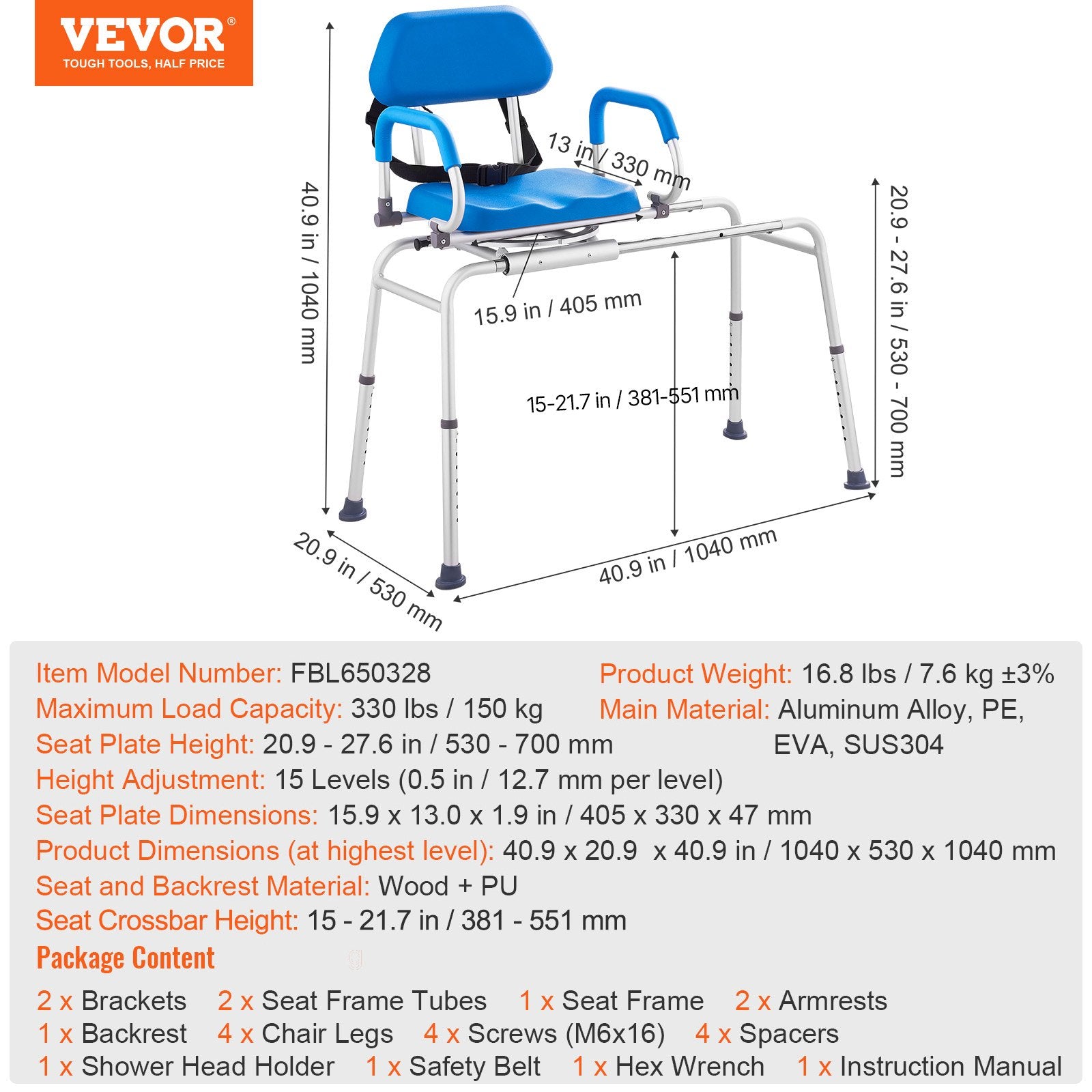 Sliding Tub Transfer Bench with 360 Degree Swivel Seat, Sliding Shower Chair with Pivoting Armrest & Padded V952-YDSYGZYTLSLK85WSBV0