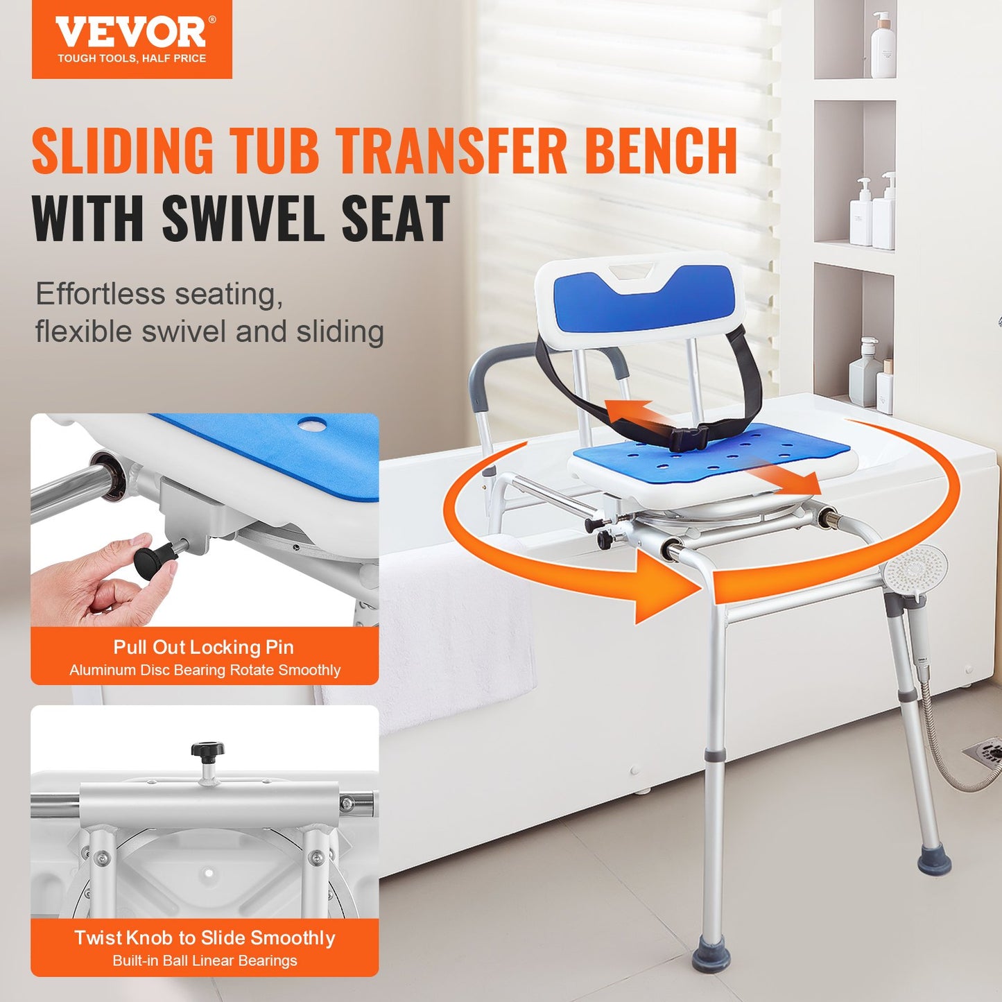 Sliding Tub Transfer Bench with 360 Degree Swivel Seat, Height Adjustable Bathtub Transfer Bench with Armrest V952-YDSYGZYTLSLKWI7XNV0