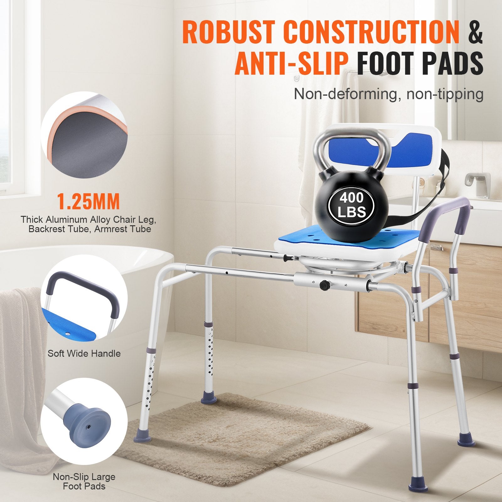 Sliding Tub Transfer Bench with 360 Degree Swivel Seat, Height Adjustable Bathtub Transfer Bench with Armrest V952-YDSYGZYTLSLKWI7XNV0