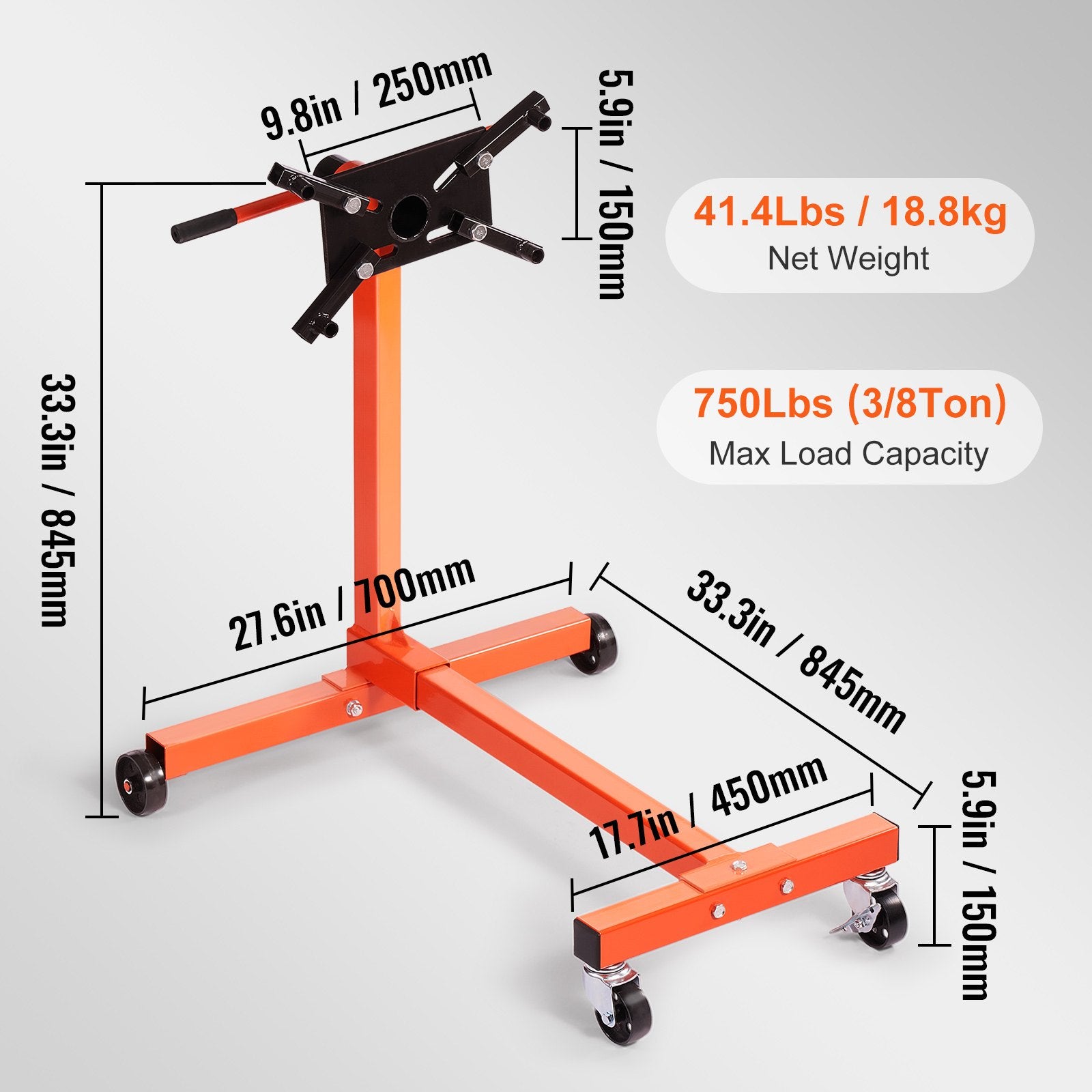 Engine Stand 750LBS Motor Hoist Dolly 360 Degree Adjustable Mounting Head V952-YDXZSF750LBS4870PV0