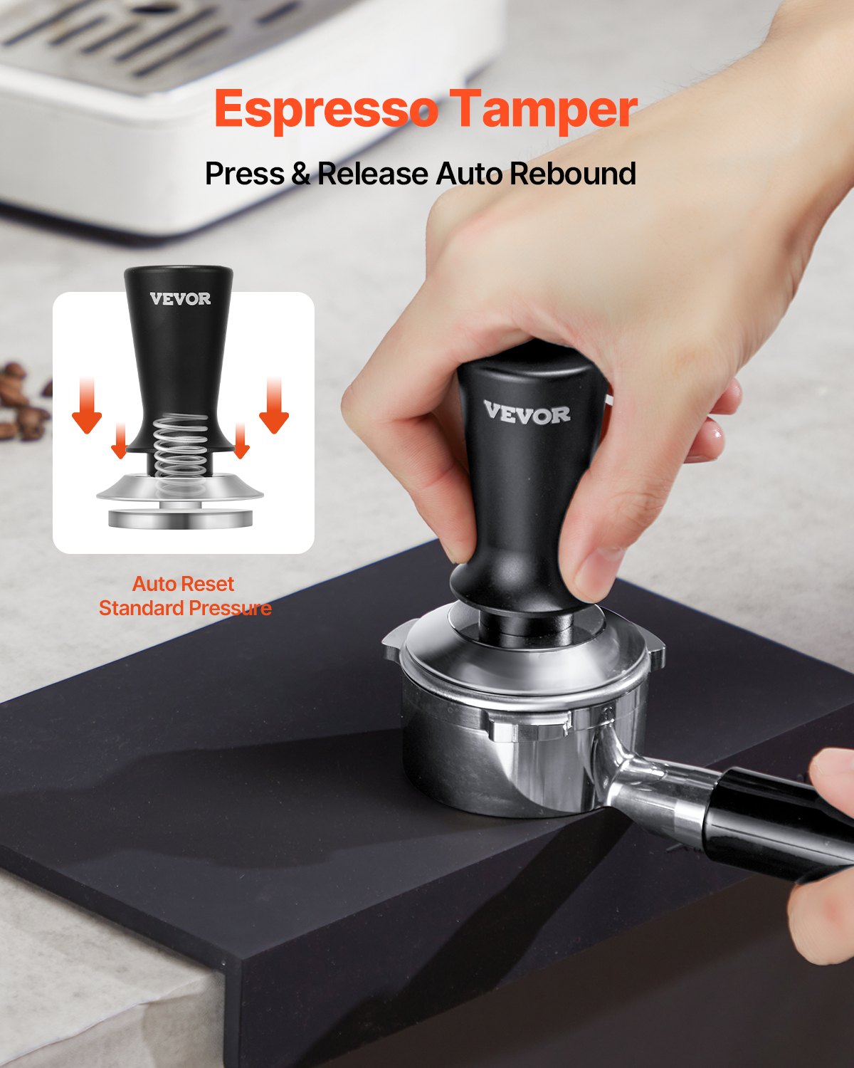 51mm/53mm/58mm Espresso Tamper Stainless Steel Coffee Tamper with Spring V952-YFC51MMBXGLLKDQ75V0