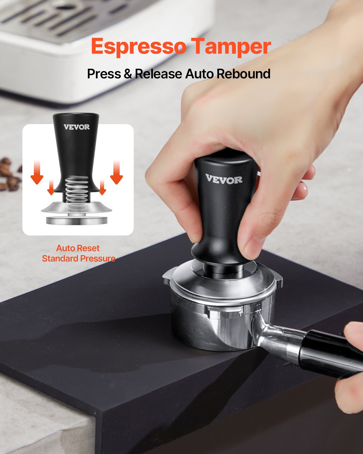 51mm/53mm/58mm Espresso Tamper Stainless Steel Coffee Tamper with Spring V952-YFC53MMBXGLLW3AILV0