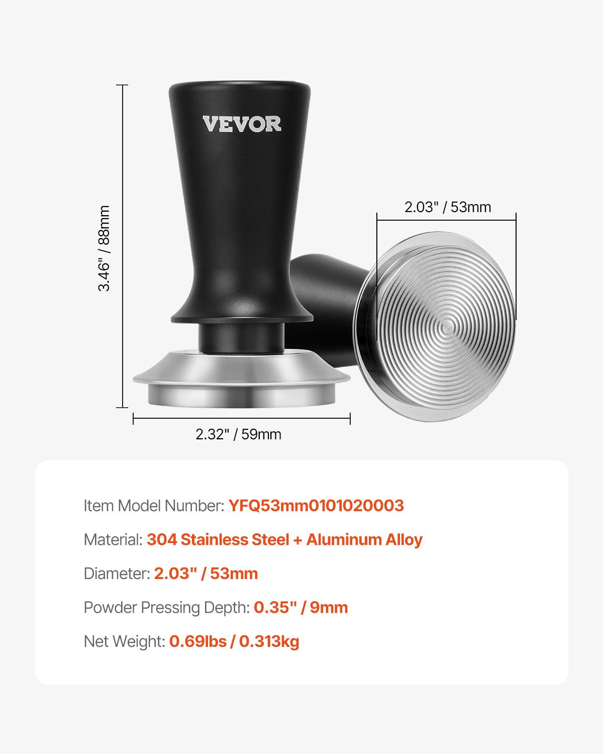 51mm/53mm/58mm Espresso Tamper Stainless Steel Coffee Tamper with Spring V952-YFC53MMBXGLLW3AILV0