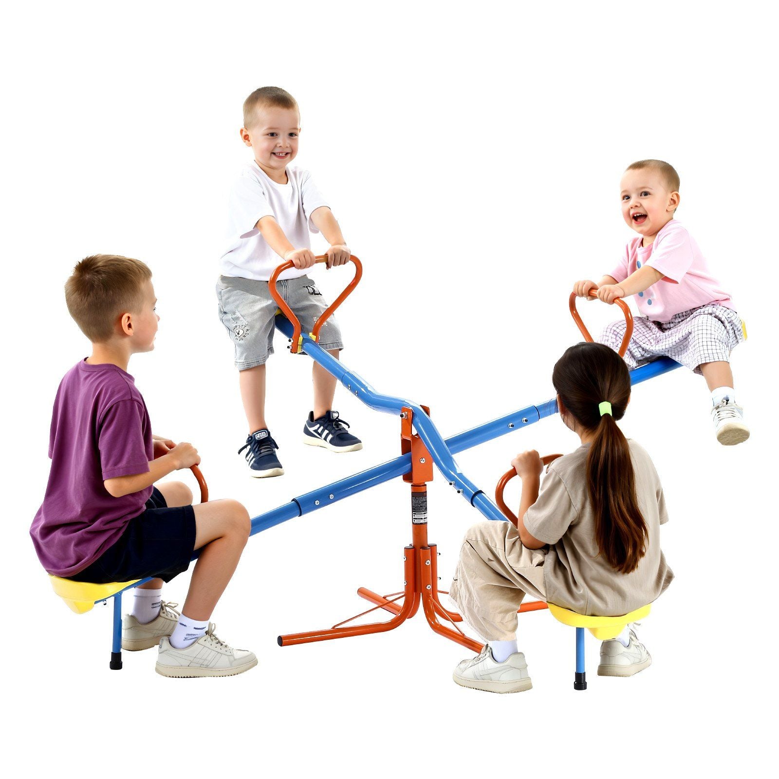 Kids Seesaw, 49.9 kg Load Capacity per Seat, Sit and Spin Teeter Totter with 4-prong Support Legs, Kids V952-YGDZDQQBJS4R94AI7001V0