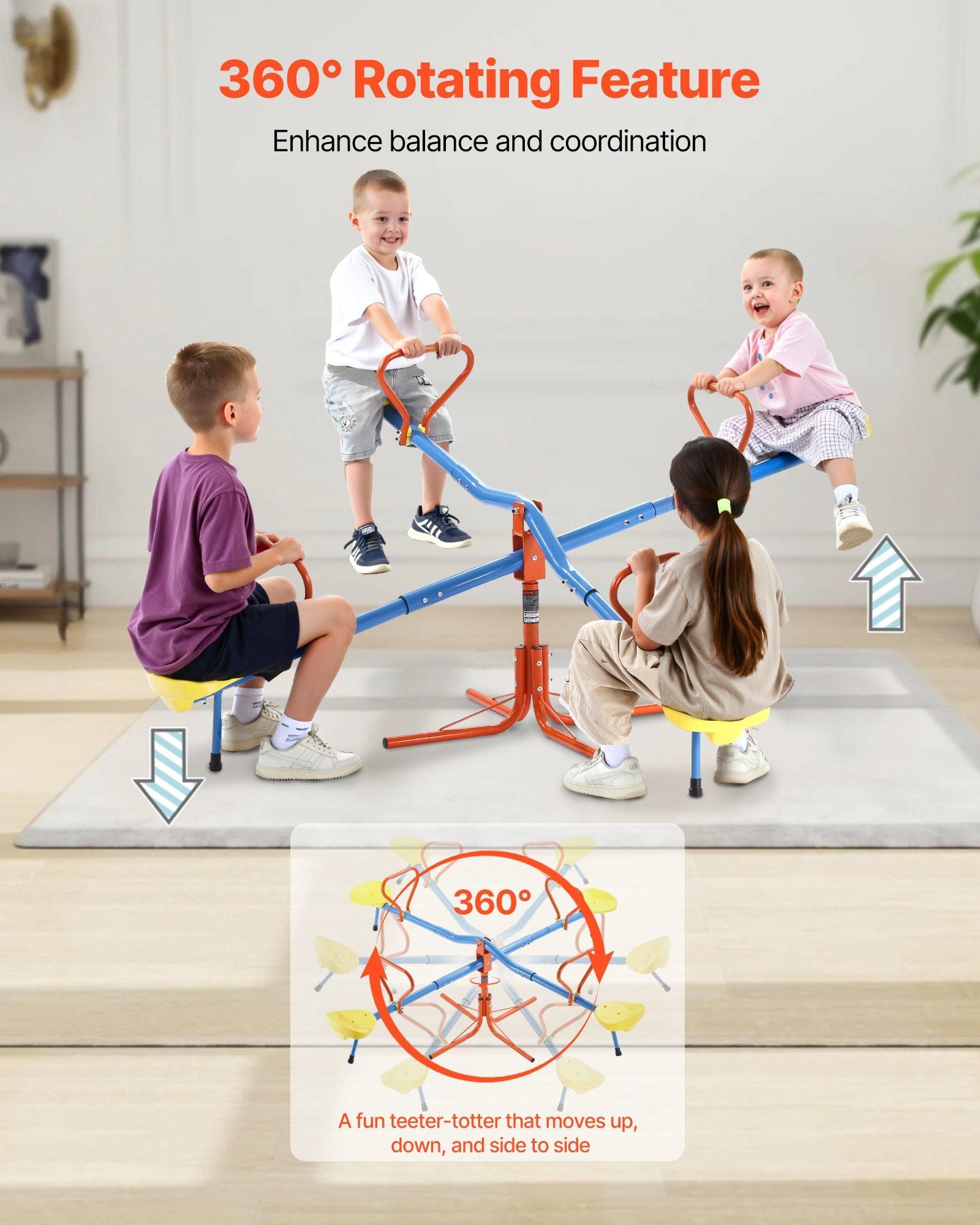 Kids Seesaw, 49.9 kg Load Capacity per Seat, Sit and Spin Teeter Totter with 4-prong Support Legs, Kids V952-YGDZDQQBJS4R94AI7001V0