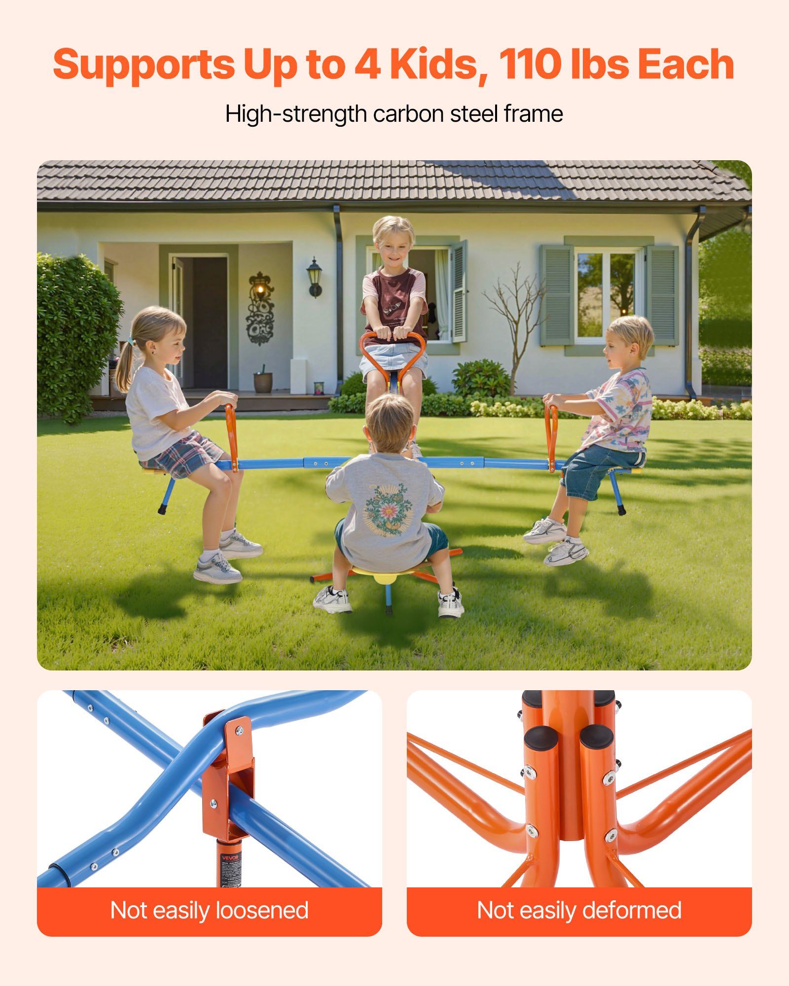 Kids Seesaw, 49.9 kg Load Capacity per Seat, Sit and Spin Teeter Totter with 4-prong Support Legs, Kids V952-YGDZDQQBJS4R94AI7001V0