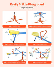 Kids Seesaw, 49.9 kg Load Capacity per Seat, Sit and Spin Teeter Totter with 4-prong Support Legs, Kids V952-YGDZDQQBJS4R94AI7001V0