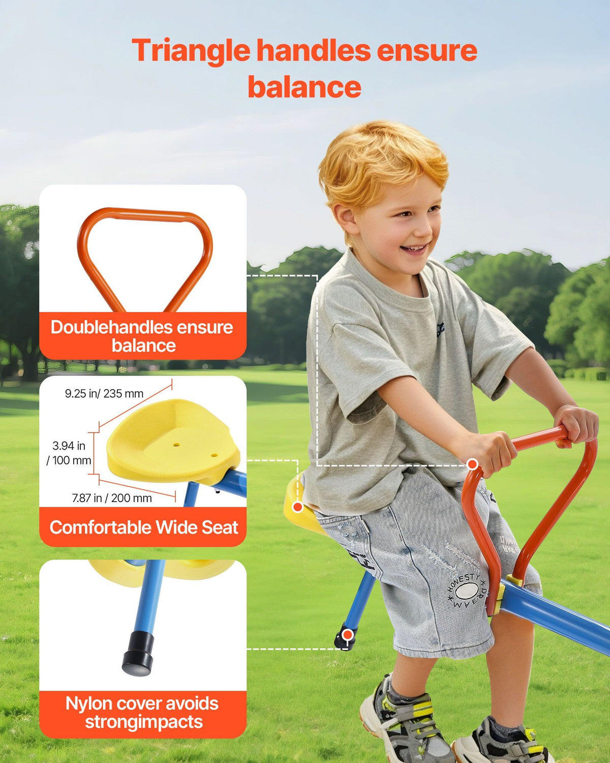 Kids Seesaw, 49.9 kg Load Capacity per Seat, Sit and Spin Teeter Totter with 4-prong Support Legs, Kids V952-YGDZDQQBJS4R94AI7001V0