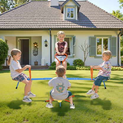 Kids Seesaw, 49.9 kg Load Capacity per Seat, Sit and Spin Teeter Totter with 4-prong Support Legs, Kids V952-YGDZDQQBJS4R94AI7001V0