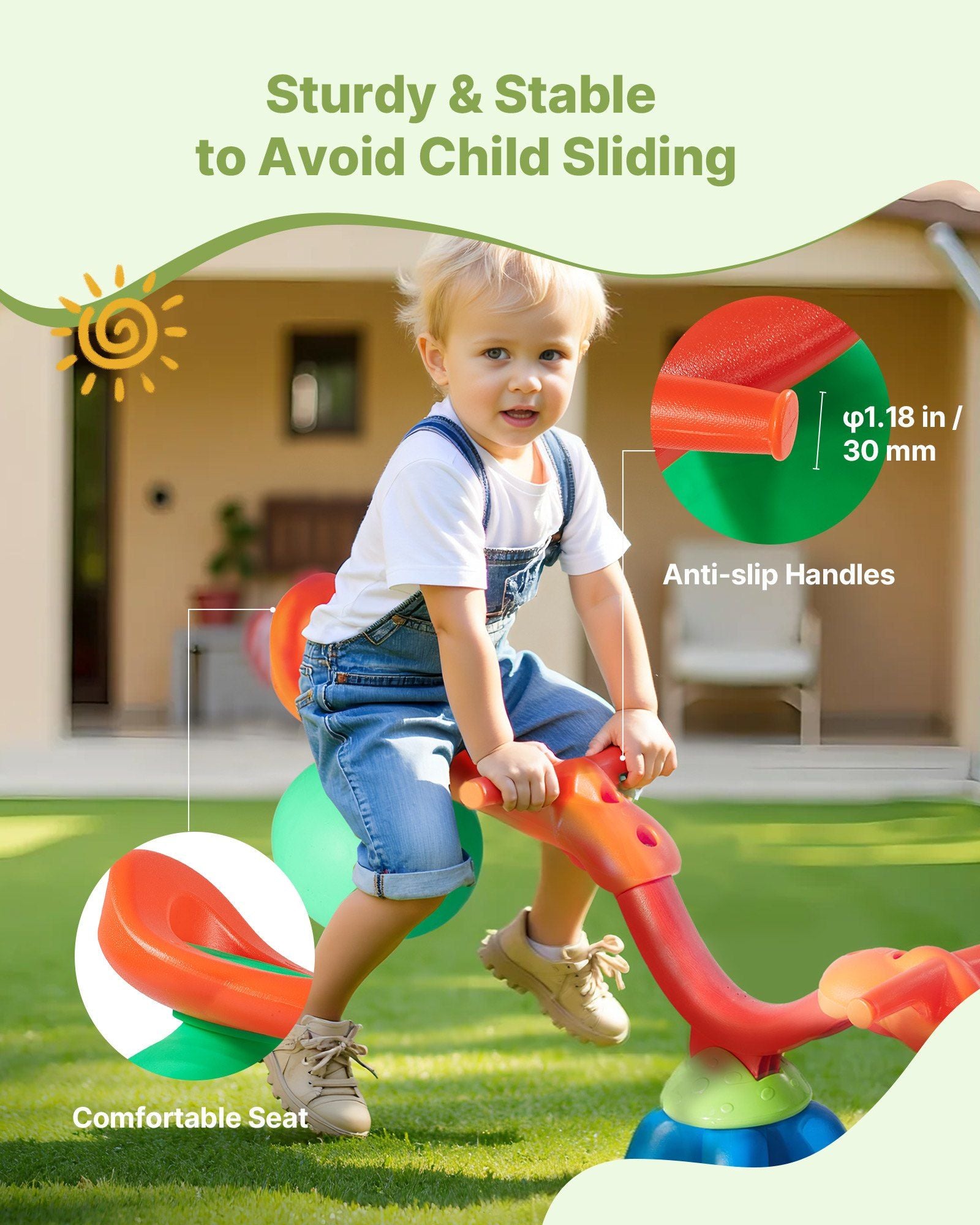 Kids Seesaw, 24.95 kg Load Capacity per Seat, Sit and Spin Teeter Totter with Handles, Kids Outdoor V952-YGDZDQQBSL2RV6O28001V0