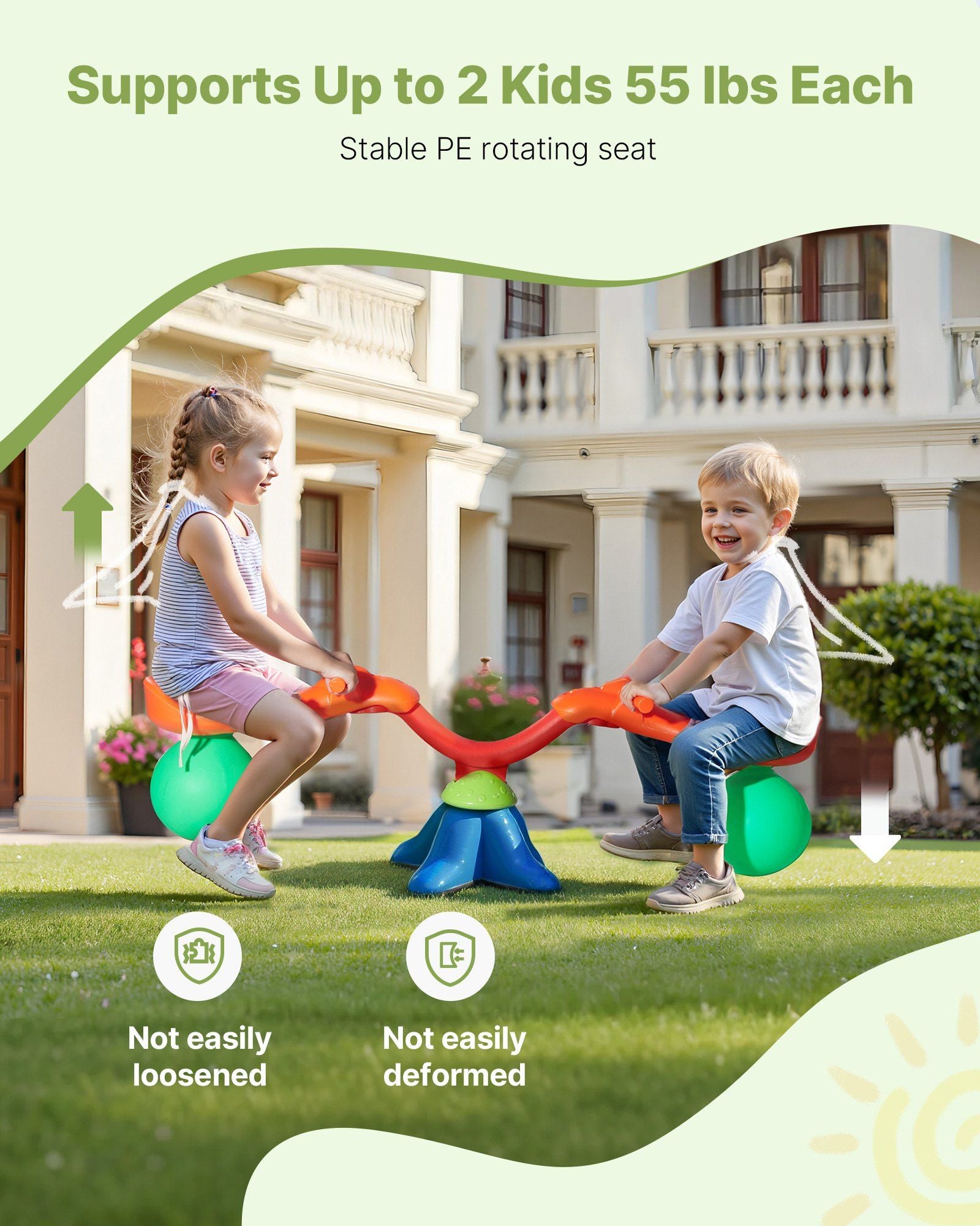 Kids Seesaw, 24.95 kg Load Capacity per Seat, Sit and Spin Teeter Totter with Handles, Kids Outdoor V952-YGDZDQQBSL2RV6O28001V0