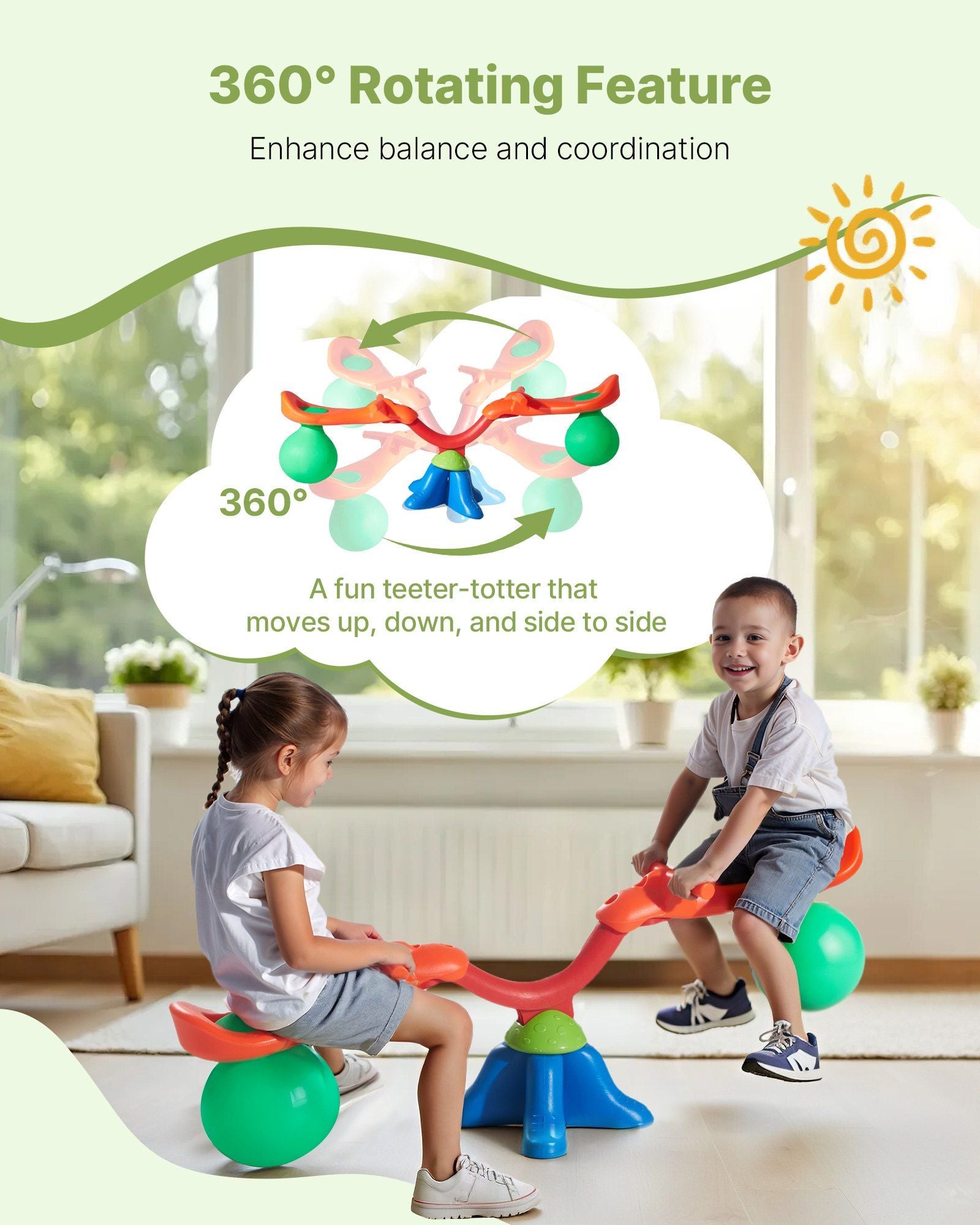 Kids Seesaw, 24.95 kg Load Capacity per Seat, Sit and Spin Teeter Totter with Handles, Kids Outdoor V952-YGDZDQQBSL2RV6O28001V0