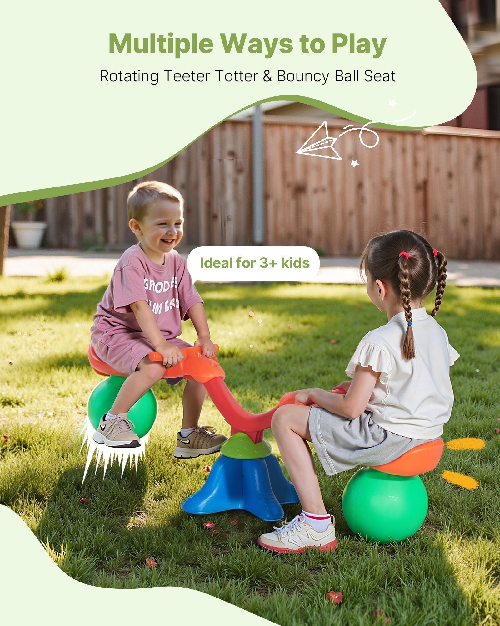 Kids Seesaw, 24.95 kg Load Capacity per Seat, Sit and Spin Teeter Totter with Handles, Kids Outdoor V952-YGDZDQQBSL2RV6O28001V0