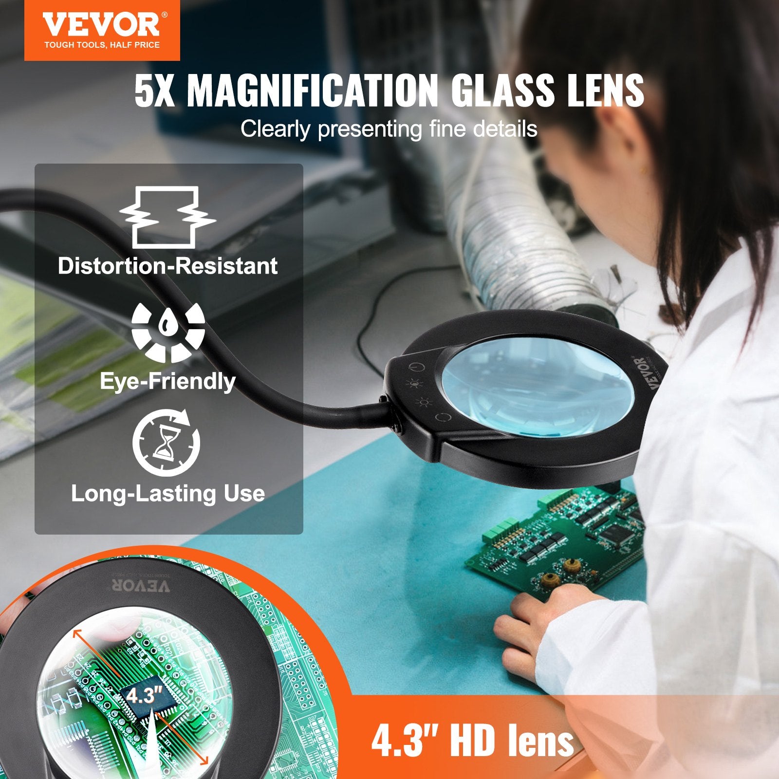 5X Floor Magnifying Glass with Light and Stand Flexible Gooseneck LED V952-YGFDD12WYDZW2Z6FFV9