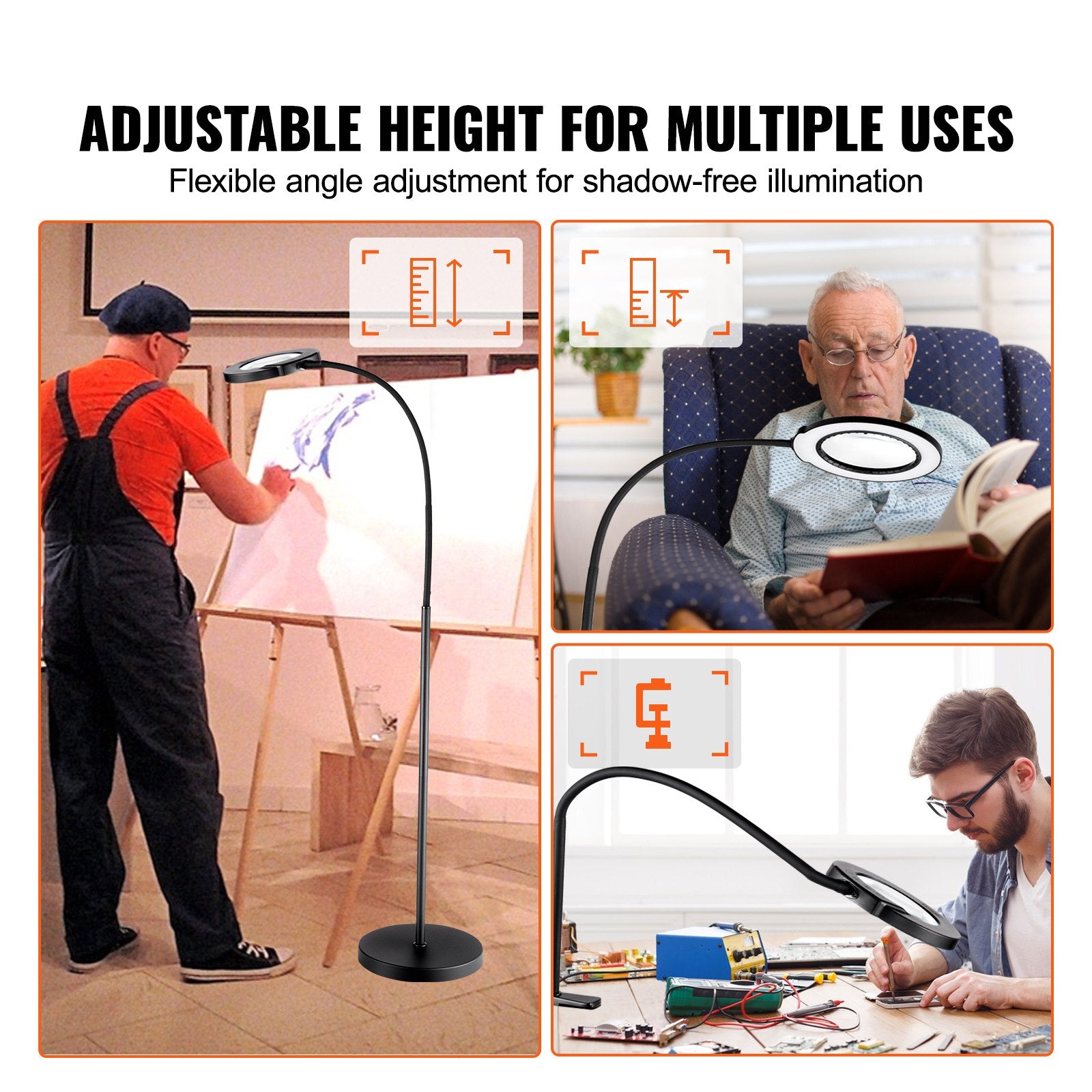 5X Floor Magnifying Glass with Light and Stand Flexible Gooseneck LED V952-YGFDD12WYDZW2Z6FFV9